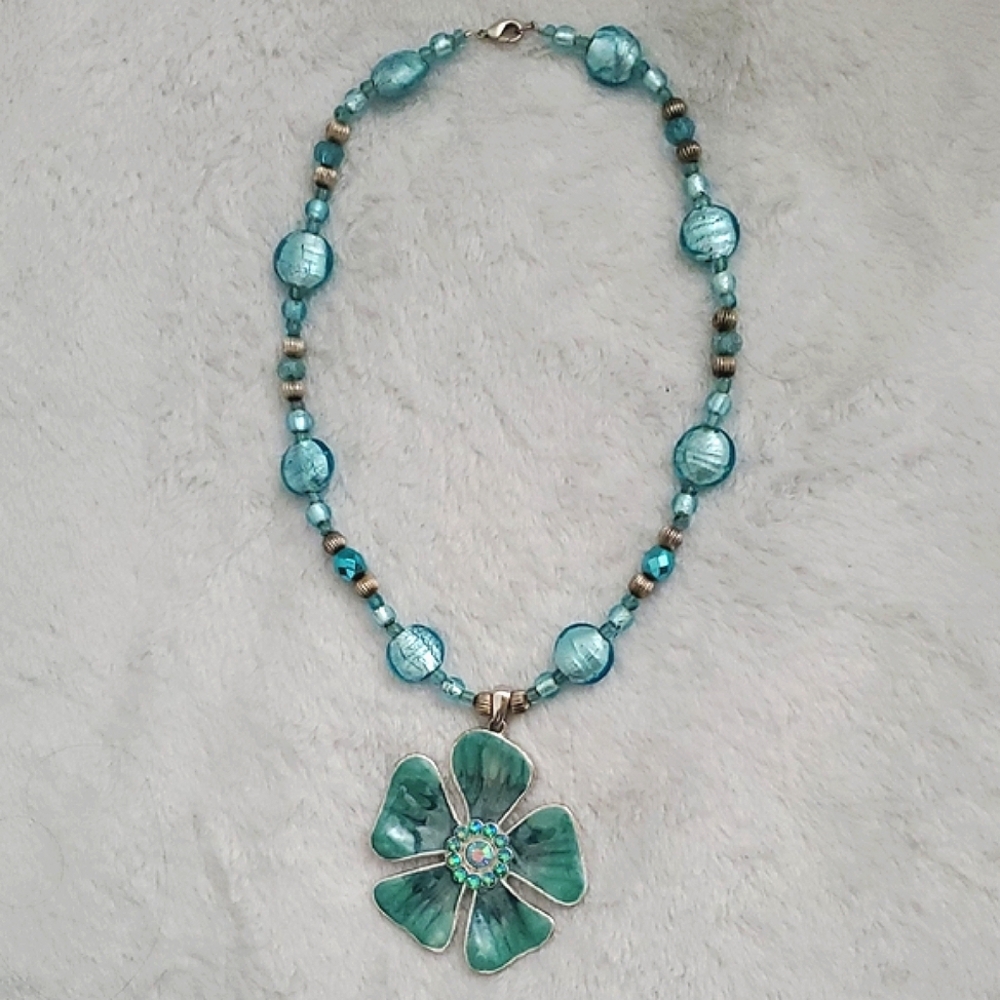 Kenneth Cole Flower Pendant on Artisan Made Beaded Necklace
